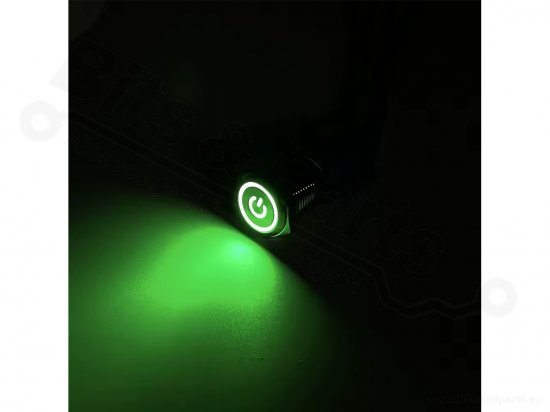 Drukknop (aan/uit) metaal IP65 waterdicht rond 16mm groen met power symbool